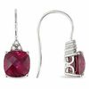 Thumbnail Image 0 of 8.0mm Cushion-Cut Lab-Created Ruby and Diamond Accent Drop Earrings in 10K White Gold