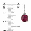 Thumbnail Image 1 of 8.0mm Cushion-Cut Lab-Created Ruby and Diamond Accent Drop Earrings in 10K White Gold