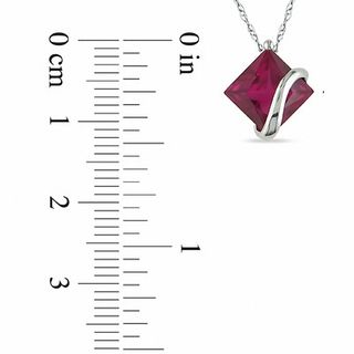 8.0mm Princess-Cut Lab-Created Ruby Overlay Pendant in 10K White Gold - 17"