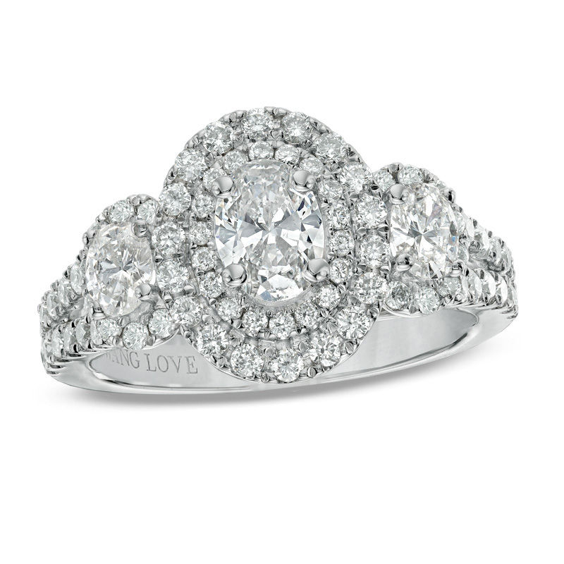 Vera Wang Love Collection 1.45 CT. T.W. Oval Diamond Three Stone Engagement Ring in 14K White Gold|Peoples Jewellers