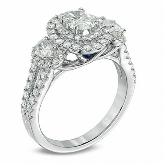 Vera Wang Love Collection 1.45 CT. T.W. Oval Diamond Three Stone Engagement Ring in 14K White Gold