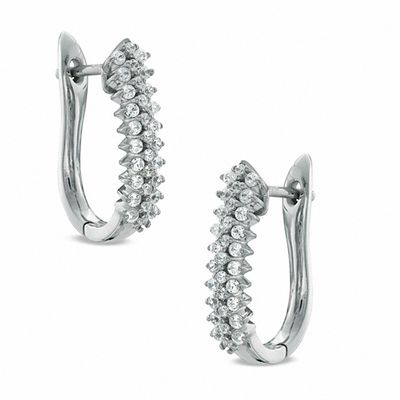 0.50 CT. T.W. Diamond Starburst Oval Hoop Earrings in 10K White Gold