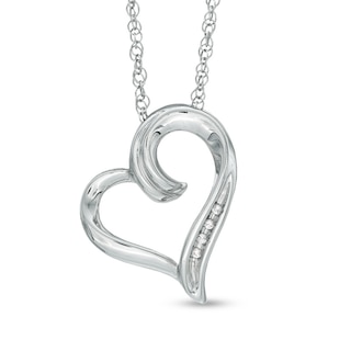 Diamond Accent Tilted Heart Pendant in 10K Gold