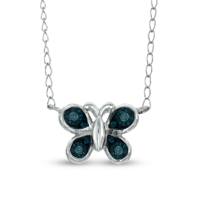 TEENYTINY™ Enhanced Blue Diamond Accent Butterfly Necklace in Sterling Silver - 17"