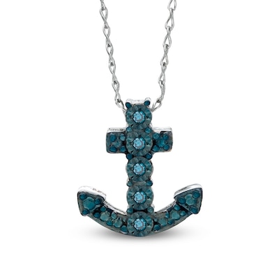 TEENYTINY™ Enhanced Blue Diamond Accent Anchor Pendant in Sterling Silver - 17"