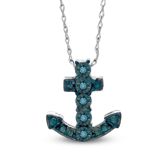 TEENYTINY™ Enhanced Blue Diamond Accent Anchor Pendant in Sterling Silver - 17"