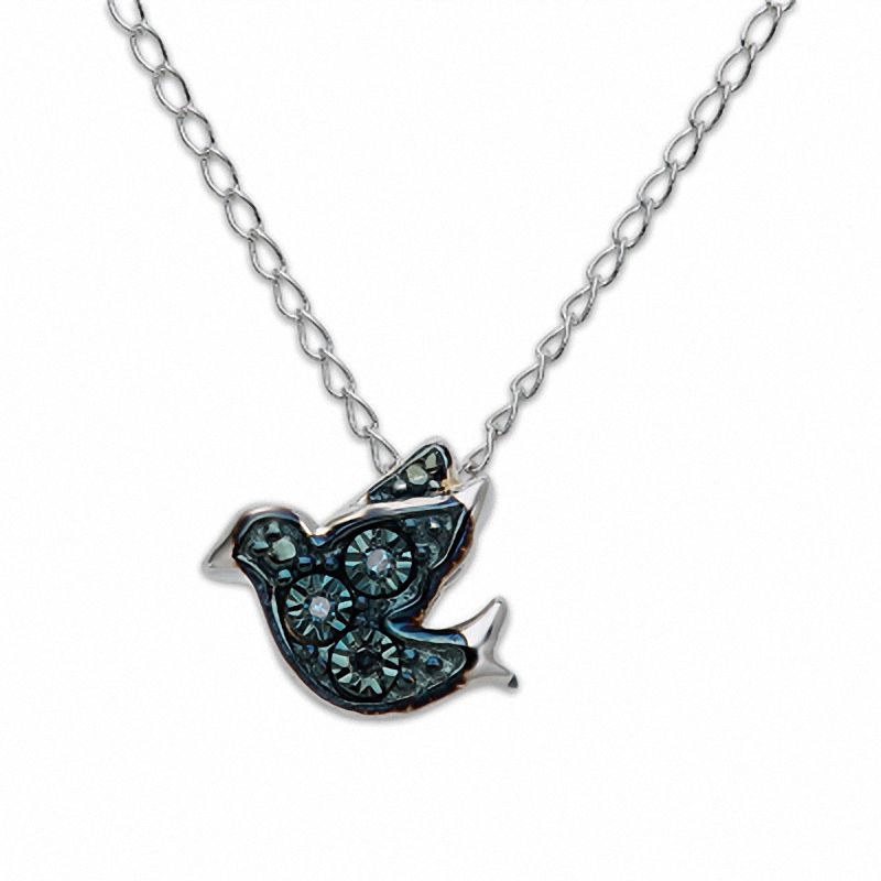 TEENYTINY™ Enhanced Blue Diamond Accent Dove Pendant in Sterling Silver - 17"|Peoples Jewellers