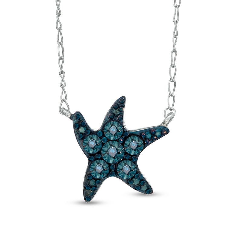 TEENYTINY™ Enhanced Blue Diamond Accent Starfish Necklace in Sterling Silver - 17"