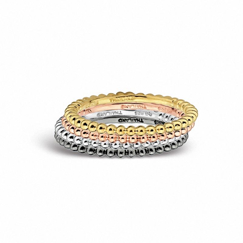 Stackable Expressions™ 1.5mm Beaded Ring in Sterling Silver and 18K Rose Gold Plate|Peoples Jewellers