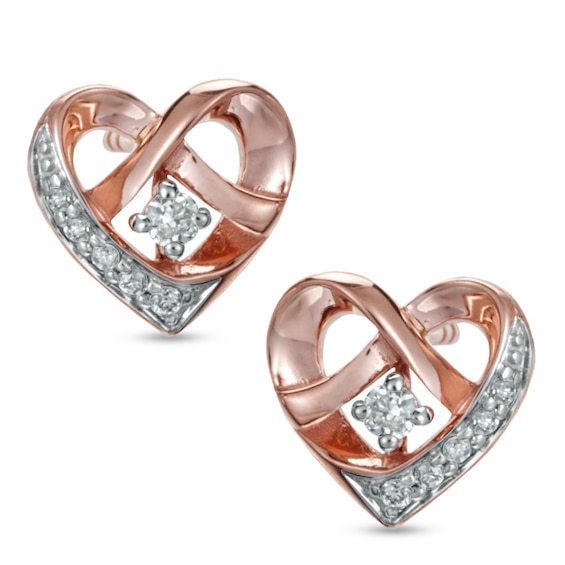 0.10 CT. T.W. Diamond Woven Heart Stud Earrings in 10K Rose Gold