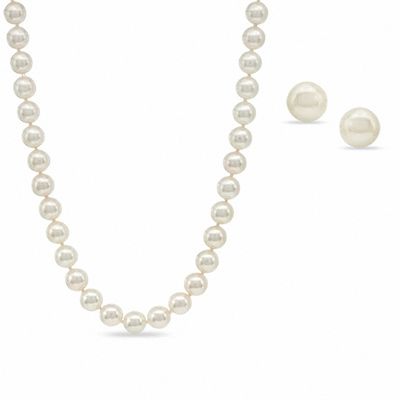 Blue Lagoon® by Mikimoto 7.5-8.0mm Akoya Cultured Pearl and Diamond Accent Strand and Earrings Set in 14K White Gold