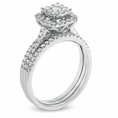 0.95 CT. T.W. Composite Diamond Frame Bridal Set in 10K White Gold