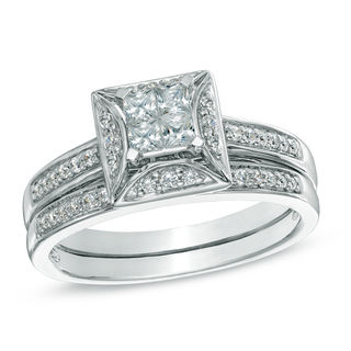 0.50 CT. T.W. Princess-Cut Quad Diamond Bridal Set in 10K White Gold