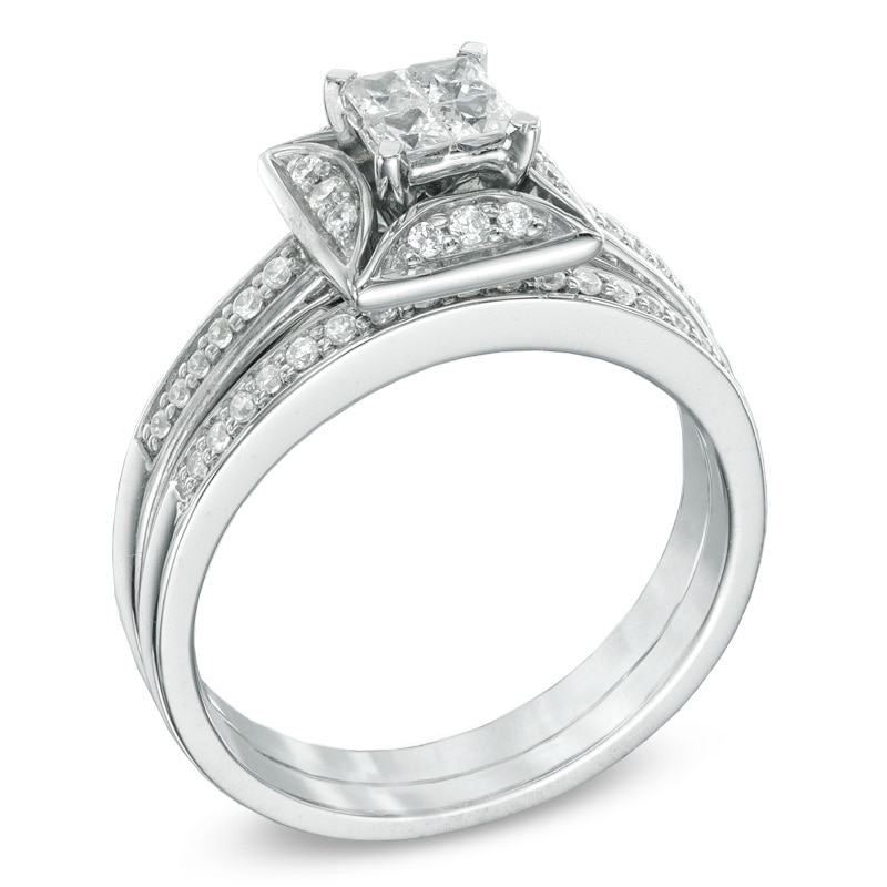 0.50 CT. T.W. Princess-Cut Quad Diamond Bridal Set in 10K White Gold|Peoples Jewellers