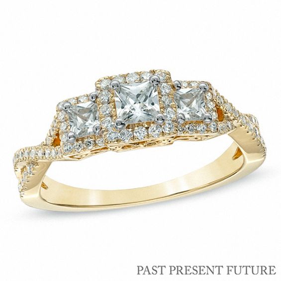 0.70 CT. T.W. Princess-Cut Diamond Three Stone Past Present Future Engagement Ring in 14K Gold