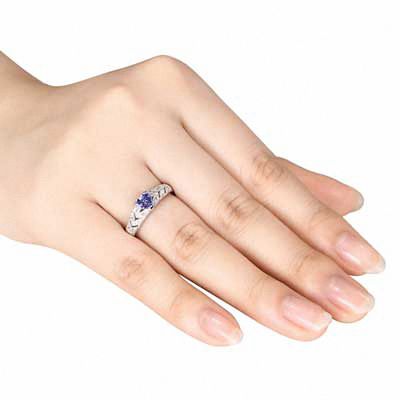 5.0mm Heart-Shaped Tanzanite and Diamond Accent Ring in Sterling Silver