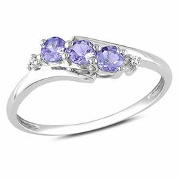 Tanzanite and Diamond Accent Three Stone Ring in 10K White Gold