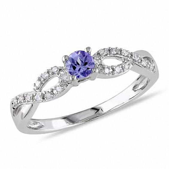 3.5mm Tanzanite and Diamond Accent Twist Ring in Sterling Silver