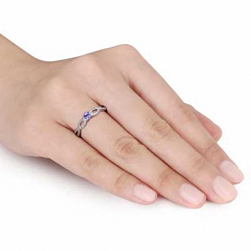 3.5mm Tanzanite and Diamond Accent Twist Ring in Sterling Silver|Peoples Jewellers