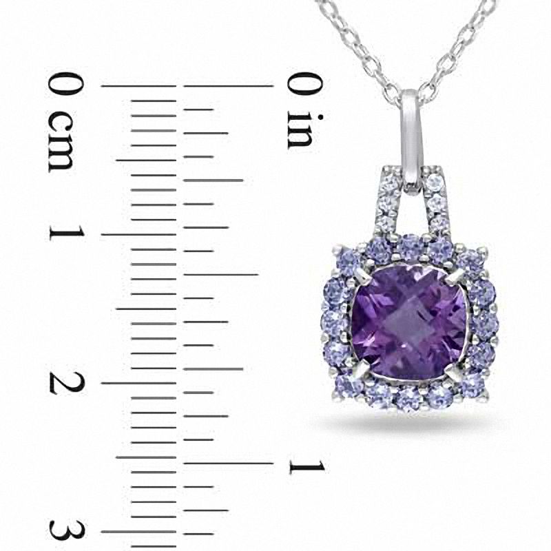 8.0mm Cushion-Cut Amethyst, Tanzanite and Diamond Accent Pendant in Sterling Silver