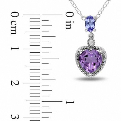 7.0mm Heart-Shaped Amethyst, Tanzanite and Diamond Accent Drop Pendant in Sterling Silver