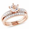 6.0mm Morganite and 0.34 CT. T.W. Diamond Bridal Set in 10K Rose Gold