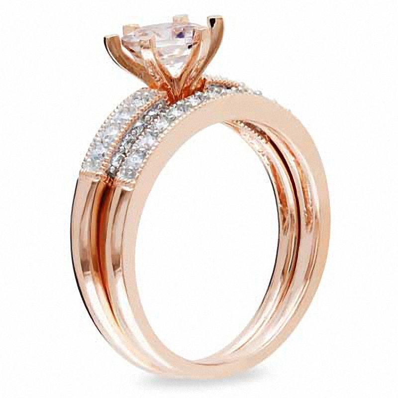 6.0mm Morganite and 0.34 CT. T.W. Diamond Bridal Set in 10K Rose Gold|Peoples Jewellers