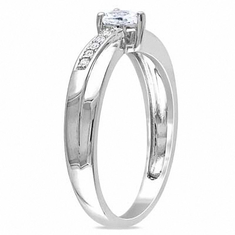 Heart-Shaped White Lab-Created Sapphire and Diamond Accent Promise Ring in Sterling Silver|Peoples Jewellers