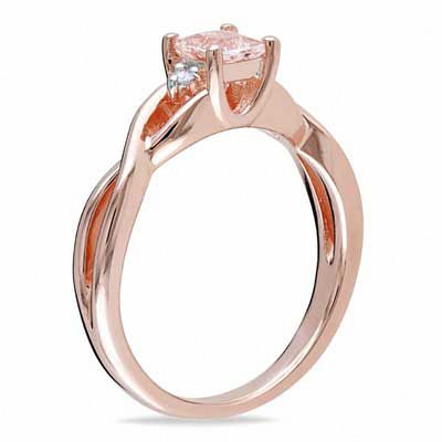 4.0mm Princess-Cut Morganite and Diamond Accent Promise Ring in Rose Rhodium Sterling Silver