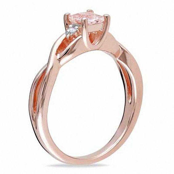 4.0mm Princess-Cut Morganite and Diamond Accent Promise Ring in Rose Rhodium Sterling Silver