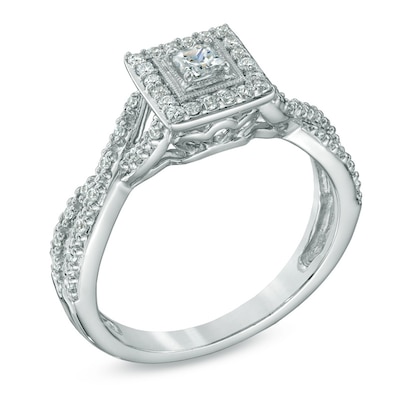 0.40 CT. T.W. Certified Canadian Princess-Cut Diamond Engagement Ring in 14K White Gold (I/I1)