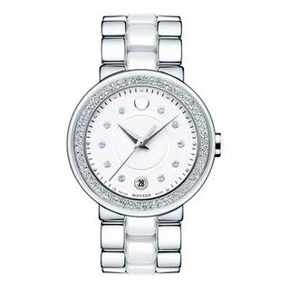 Ladies' Movado Cerena Diamond Accent Ceramic Watch (606625)