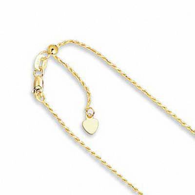 1.0mm Adjustable Rope Chain Necklace in 10K Gold - 22"