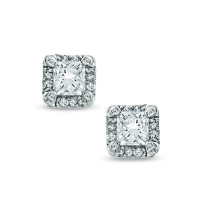 0.80 CT. T.W. Princess-Cut Diamond Frame Stud Earrings in 10K White Gold