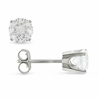 5.0mm White Lab-Created Sapphire Solitaire Stud Earrings in 10K White Gold