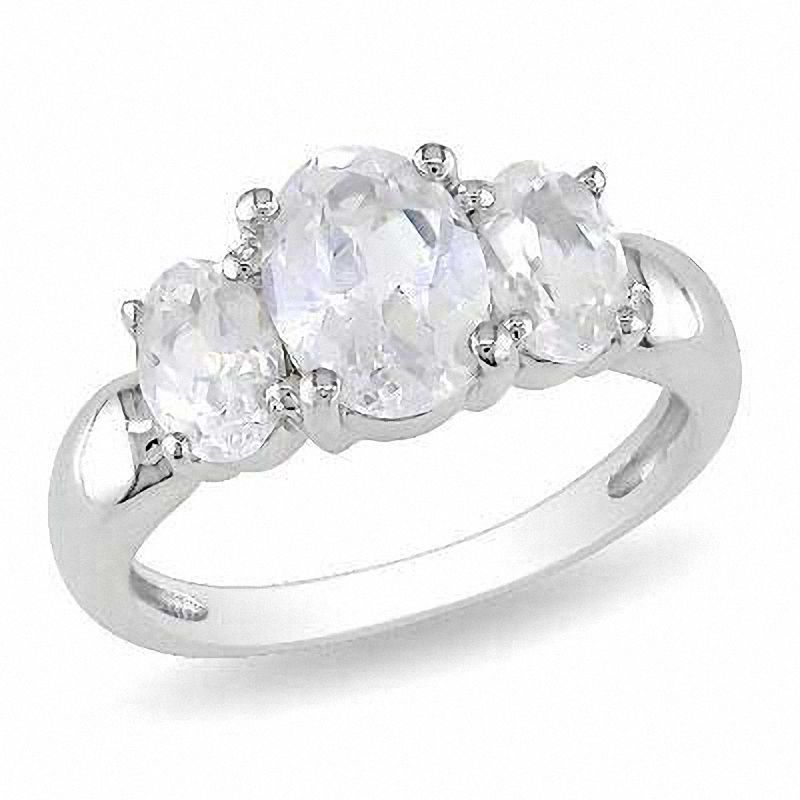 Oval White Lab-Created Sapphire Three Stone Ring in Sterling Silver|Peoples Jewellers