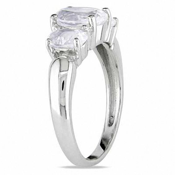 Oval White Lab-Created Sapphire Three Stone Ring in Sterling Silver