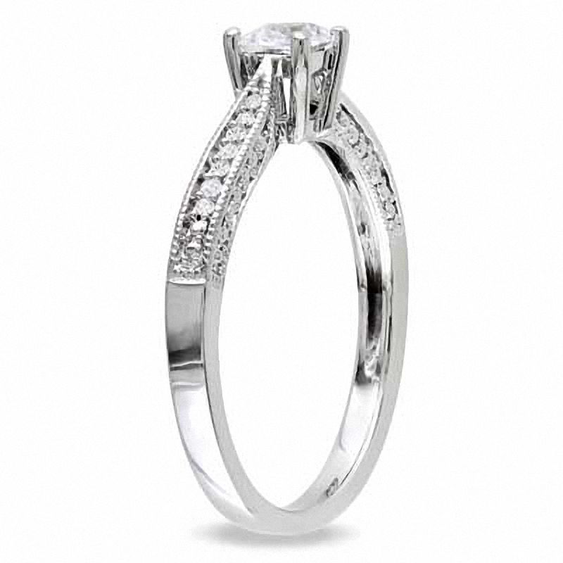 Princess-Cut Lab-Created White Sapphire and Diamond Accent Promise Ring in Sterling Silver