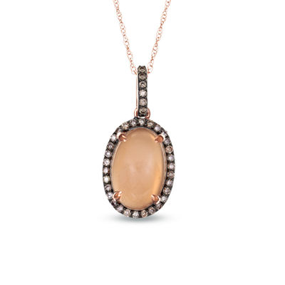 Oval Peach Moonstone and 0.14 CT. T.W. Enhanced Champagne Diamond Pendant in 10K Rose Gold