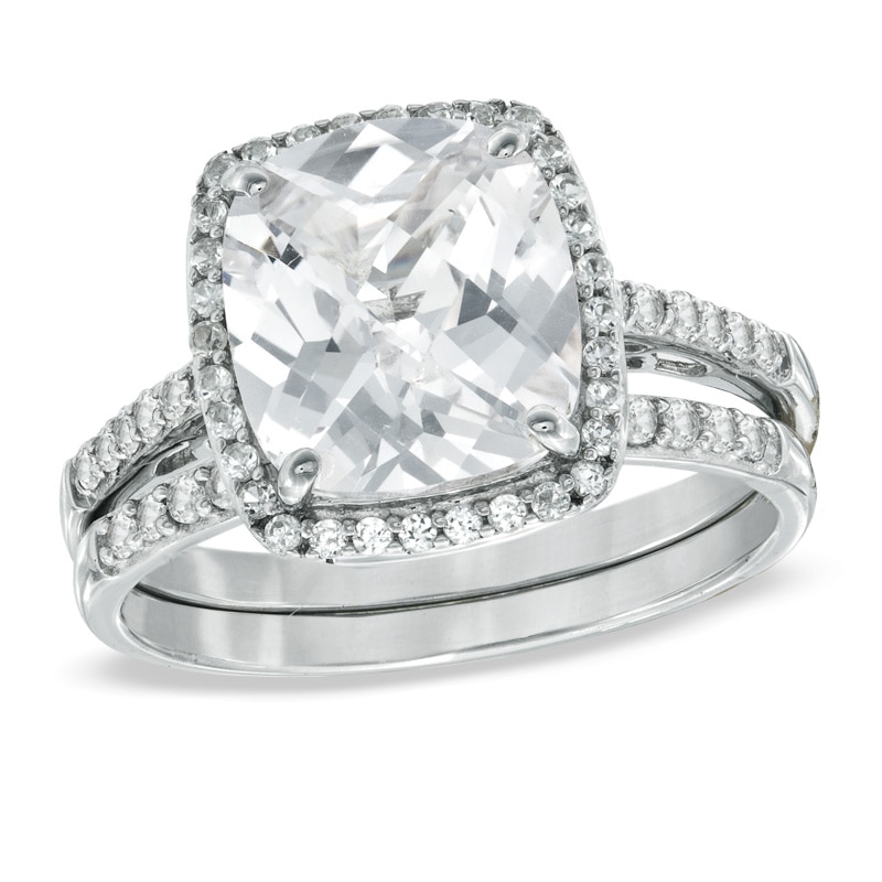 Cushion-Cut Lab-Created White Sapphire Fashion Ring in Sterling Silver|Peoples Jewellers