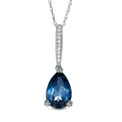 Pear-Shaped London Blue Topaz and Lab-Created White Sapphire Pendant in Sterling Silver