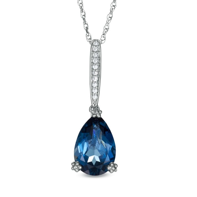 Pear-Shaped London Blue Topaz and Lab-Created White Sapphire Pendant in Sterling Silver|Peoples Jewellers