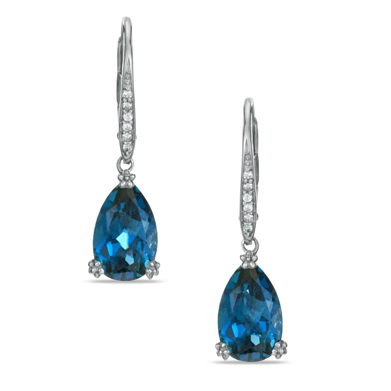 Pear-Shaped London Blue Topaz and Lab-Created White Sapphire Drop Earrings in Sterling Silver
