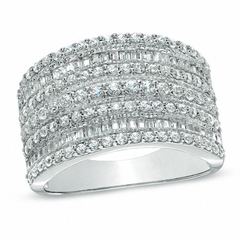 1.00 CT. T.W. Baguette and Round Diamond Multi-Row Anniversary Ring in 10K White Gold|Peoples Jewellers