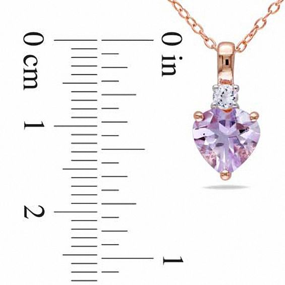 8.0mm Heart-Shaped Amethyst and White Lab-Created Sapphire Pendant in Sterling Silver with Rose Rhodium