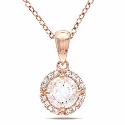 6.0mm Morganite and Diamond Accent Frame Pendant in 10K Rose Gold - 17"