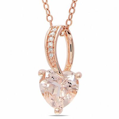 7.0mm Heart-Shaped Morganite and Diamond Accent Pendant in 10K Rose Gold - 17"