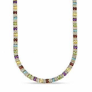 Oval Multi-Gemstone and Diamond Accent Necklace in Sterling Silver with 18K Gold Plate - 17"