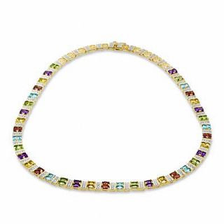 Oval Multi-Gemstone and Diamond Accent Necklace in Sterling Silver with 18K Gold Plate - 17"