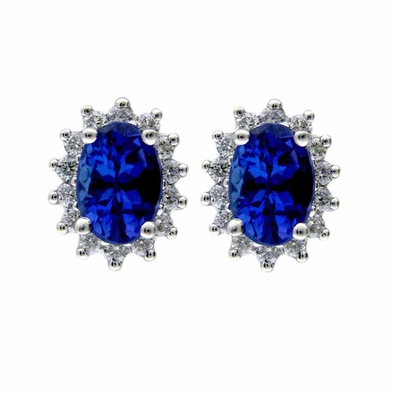 Oval Tanzanite and 0.35 CT. T.W. Diamond Stud Earrings in 10K White Gold